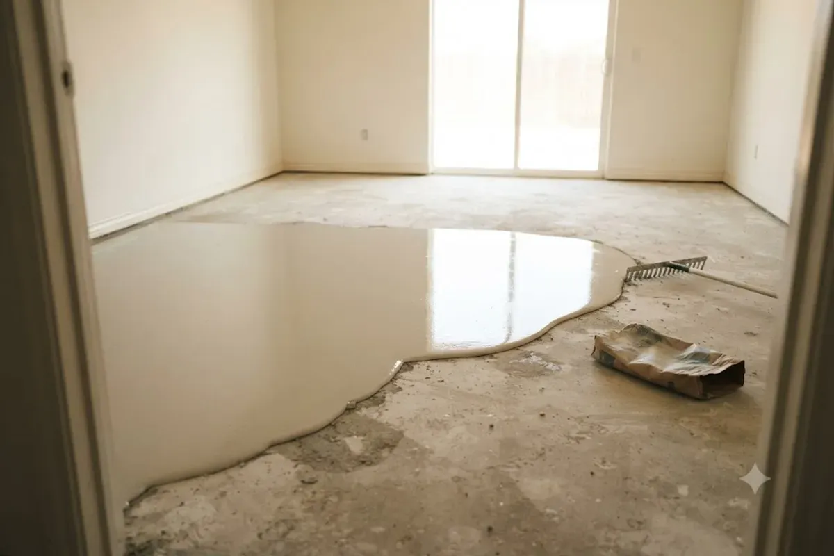 Self-leveling compound poured over a concrete slab in Bakersfield, CA
