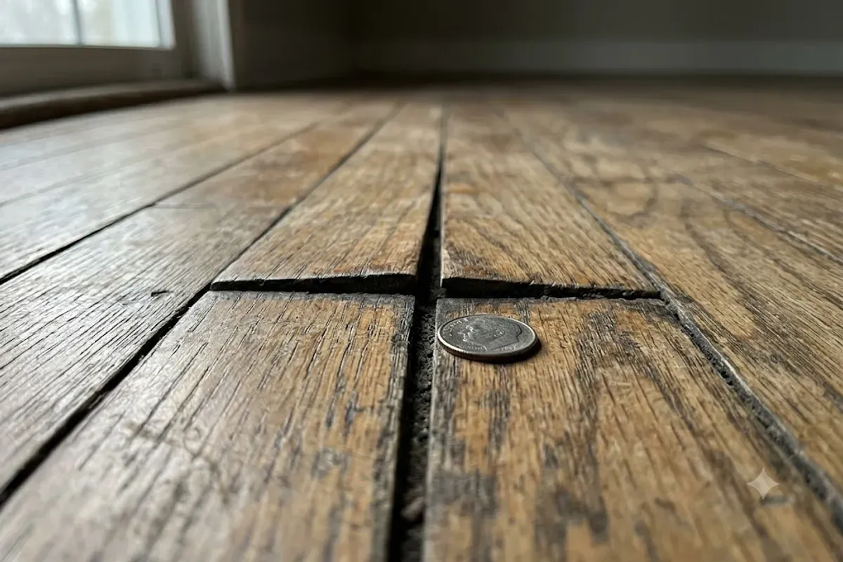 Gapped and cupped hardwood boards in a Bakersfield, CA home