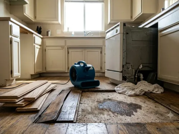 Worn hardwood floor before refinishing in a Bakersfield home